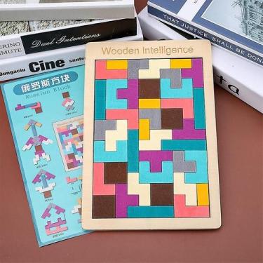 Imagem de Quebra-cabeça de Tetris de madeira para crianças, brinquedo de aprendi