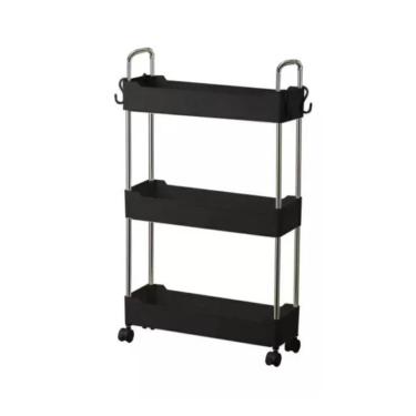 Imagem de Carrinho Organizador Preto Multiuso 3 Prateleira com Rodinha