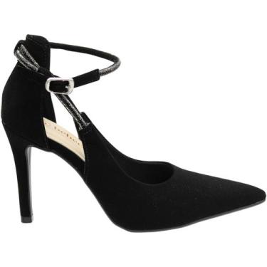 Imagem de Scarpin Salto Alto Fino Bebecê Tiras Com Strass Feminina, 35, Preto