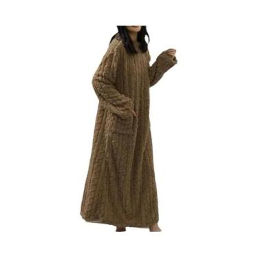 Imagem de Camisola De Veludo Coral Para Mulheres, Pijamas Quentes, Roupão Longo 