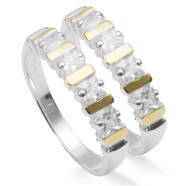 Imagem de Anel Aparador Meia Aliança Prata 925 e Aplique em Ouro 14 K - Clara Ce