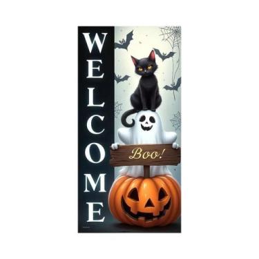 Imagem de Banner De Porta De Halloween 72x35 Polegadas Poliéster Fantasma Hospit