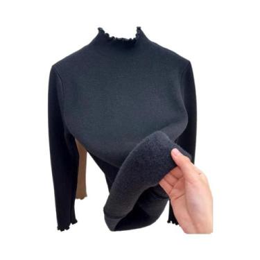 Imagem de Suéteres Femininos De Gola Alta Forrados Com Fleece, Quentes, Ajustado
