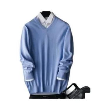 Imagem de Suéter Masculino De Cashmere E Algodão Com Decote Em V, Quente Para Ou