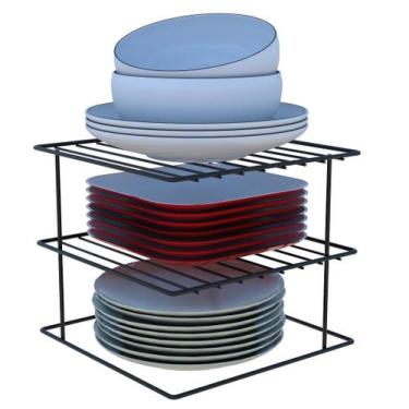 Imagem de Organizador de Pratos Quadrado 3 Níveis Aço Carbono Cozinha Otimiza Es