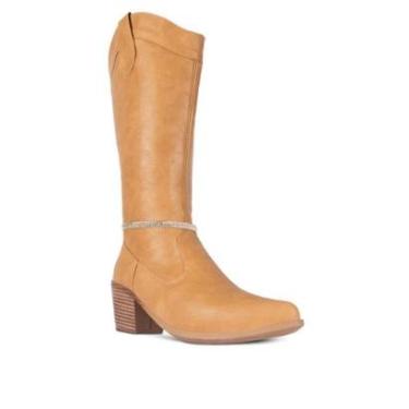 Imagem de Bota Feminina Cano Longo Texana Salto Grosso Baixo Country Boiadeira Tira Strass Moda A...