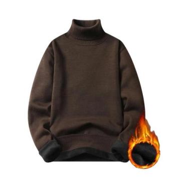 Imagem de Suéter Masculino Slim Fit De Gola Alta, Pullover Quente Tricotado Para