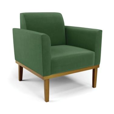 Imagem de Poltrona Decorativa Isabella Pés Fixo em Madeira Castanho Suede Verde 