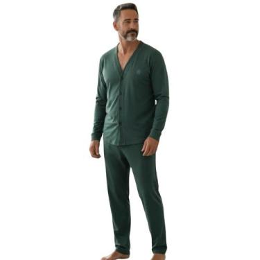 Imagem de Pijama Masculino Aberto Botão Manga Longa e Calça Comprida Inverno Pós