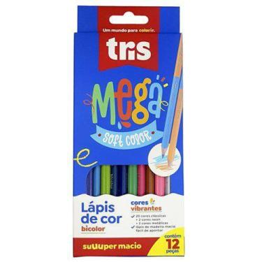Imagem de Lapis de cor inteiro mega bicolor 12 lapis/20 cores 2 neon e 2 metalic