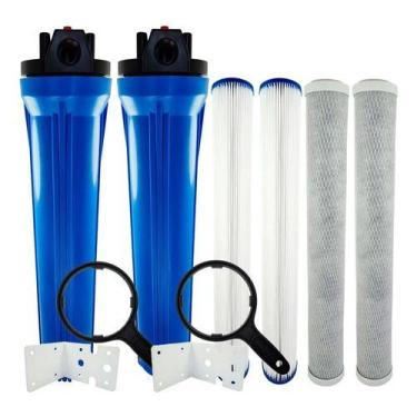 Imagem de Kit 2 Filtro Carcaça 20  2 Refil Lavável 2 Carvão Ativado Azul - Royal