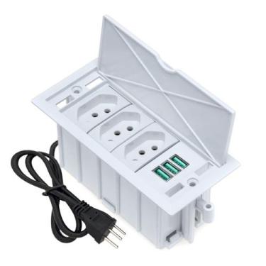 Imagem de Caixa De Tomada 4 Blocos 3 Tomadas 20A 3 USB 5.2A Branco - CONNECT CAI