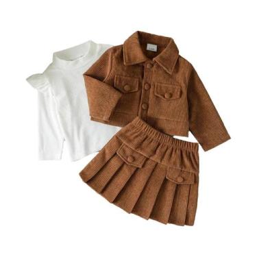 Imagem de Conjunto De Três Peças Para Bebê Menina Com Gola Alta Tricotada Para O