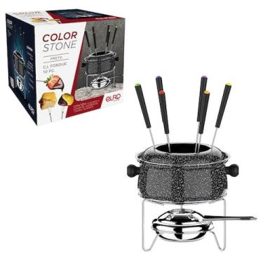 Imagem de Conjunto de Fondue Colorstone 10 Peças Antiaderente Aço Inox e Carbono Preto Euro Home