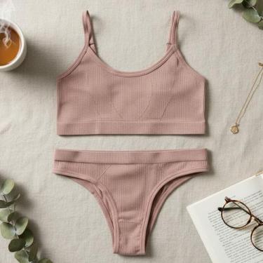 Imagem de Kit Conjunto Sutiã Top Sem Bojo Alcinha e Calcinha Feminino COR:MARROM