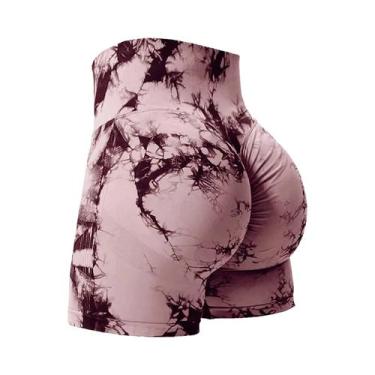 Imagem de Shorts De Ginástica Femininos De Cintura Alta Com Estampa Tie Dye, Efe