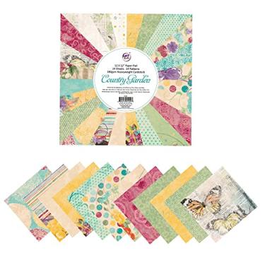 Imagem de Bestgift Pacote de papel para scrapbook de 30,5 x 30,5 cm, papel cartão com tema de jardim de campo de dupla face decorativo para artesanato de papel DIY álbum de fotos - 12 designs 24 folhas