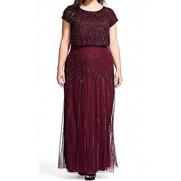 Imagem de Adrianna Papell Vestido feminino de manga curta com contas, Cassis, 42