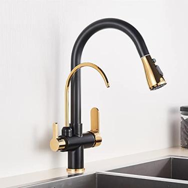 Imagem de Guindaste filtrado preto fosco para cozinha pull out spray 360 rotação torneira filtro de água três vias torneira misturador de cozinha, tipo a, ouro preto, china