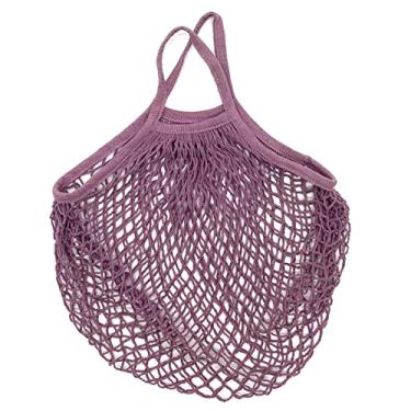 Imagem de Sacos de supermercado reutilizáveis ??portáteis para saco de frutas e legumes organizador de fios de malha de algodão bolsa de alça curta rede sacolas de compras (Roxo Rosa)