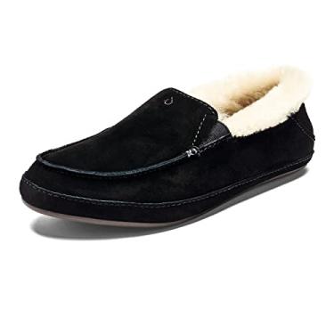 Imagem de OLUKAI Ku'una Pantufa, sapatos femininos sem cadarço, couro nobuck genuíno e couro nobuck premium, design de salto solto, confortável e confortável, Preto/preto, 34