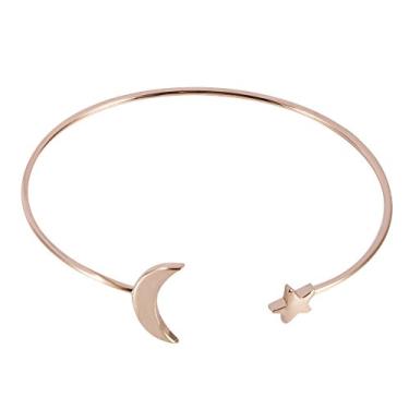 Imagem de Pulseira feminina, pulseira de lua e estrela redonda, pulseira aberta feminina, pulseira de cobre com decoração de estrela e lua (3#)