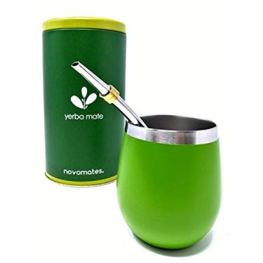 Imagem de Novomates Yerba Mate Gourd - Copo de Erva Mate de Aço Inoxidável com Bombilla e Recipiente - 237 ml, Verde