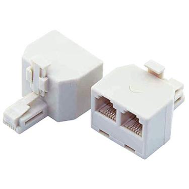 Imagem de Divisor de telefone 1 a 2, pacote com 2 conectores RJ11 6P4C Adaptador de tomada de parede RFAdapter 1 a 2 conversor de adaptador modular