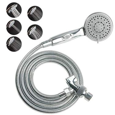 Imagem de Cabeça de chuveiro de mão HauSun com interruptor liga/desliga – 5 ajustes de spray de 1,8 m mangueira extra longa de alta pressão com kit de torneira de banheiro – Suporte de adaptador universal para parede, acabamento cromado