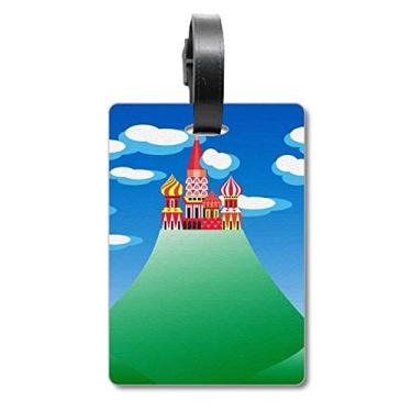 Imagem de Etiqueta de bagagem com etiqueta de cartão de bagagem com nuvem de montanha francesa chinesa, Multicolorido.