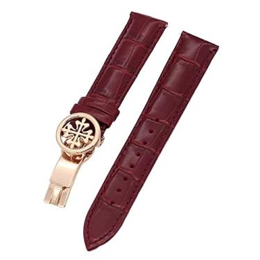 Imagem de CZKE Pulseira de relógio de couro genuíno 19MM 20MM 22MM pulseiras para Patek Philippe Wath pulseiras com fecho de aço inoxidável masculino feminino (cor: fecho de ouro rosa vermelho, tamanho: 20mm)