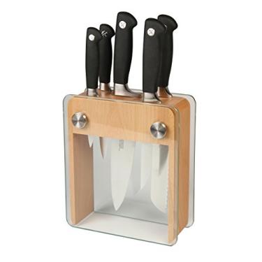 Imagem de Mercer Culinary Conjunto de blocos de facas de madeira/vidro Genesis M20050 Genesis, 38 x 10 x 25 cm, preto/aço