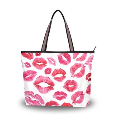 Imagem de Bolsa de ombro com alça superior, lábios em fundo branco, bolsa de ombro para mulheres, Multicolorido., Medium