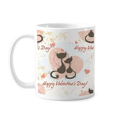 Imagem de Gatos pretos Caneca Happy Valentine's Day cerâmica café porcelana caneca louça