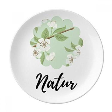 Imagem de Prato de plantas de desenho de flor de pêssego branco decorativo de porcelana Salver louças de jantar