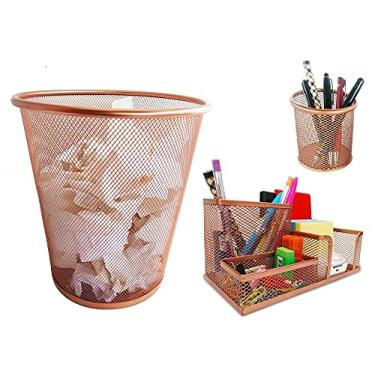 Imagem de Kit Organizador, Porta Caneta e Lixeira Rose Gold Escritório