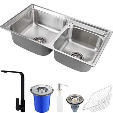 Imagem de Pingoo.Casa, Kit Cuba para Cozinha com Acessórios, Lixeira 5 Litros, Gourmet, Aço Inox, Ticunas e Torneira Monocomando, Tapajós, Preta