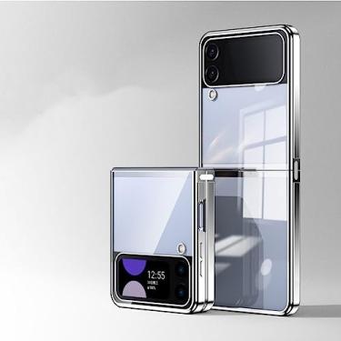 Imagem de Estojo folheado para Samsung Galaxy Z Flip 4 3 5G Fold Link Fivela Transparente Moda Capa Anti-knock Cases, Prata, Para Z Flip 3