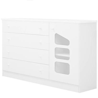 Imagem de Cômoda Infantil Eloísa 1 Porta e 4 Gavetas com Cabideiro 100% MDF Cor Branco - Phoenix Baby