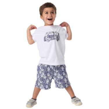 Imagem de Conjunto Infantil Verão Menino Shorts Camiseta Marinho Surf - Vrasalon