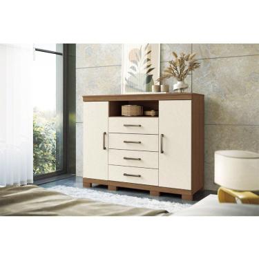 Imagem de Cômoda para Quarto 2 Portas 4 Gavetas 1 Nicho Master com Pés Jatobá/Areia