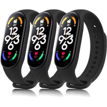 Imagem de Pacote com 3 pulseiras à prova d'água compatíveis com Xiaomi Mi Band 7 / Amazfit Band 5, pulseiras de substituição clássicas esportivas macias para Mi band 7/Mi Band 6/Mi Band 5/Amazfit Band 5 para