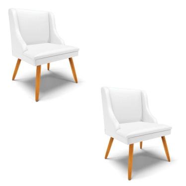 Imagem de Kit 2 Cadeiras Estofadas Para Sala De Jantar Pés Palito Lia Sintético Branco - Ibiza