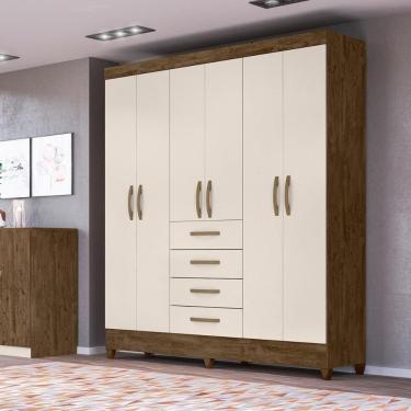 Imagem de Guarda Roupa Casal 6 Portas Com 4 Gavetas New Avaí - Castanho Wood / Baunilha
