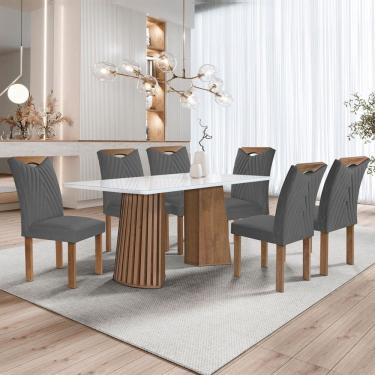 Imagem de Mesa de Jantar 6 Lugares Stella com Vidro Ripado Chocolate/Off White/Cinza - Cel Móveis