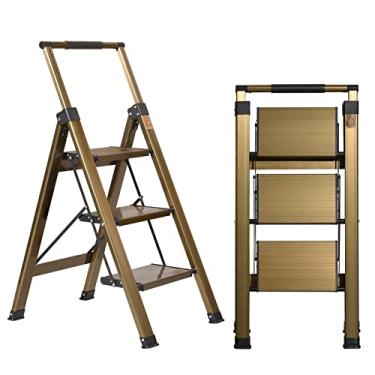 Imagem de XinSunho Escada de Alumínio de 3 Degraus Dobrável com Corrimão Retrátil e Pedal Antiderrapante, Suporte para 150 kg