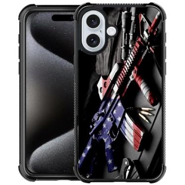 Imagem de ZHEGAILIAN Capa compatível com iPhone 15 (5S) Plus, capas masculinas com coldre de metralhadora, traseira de vidro temperado + capa protetora de choque de TPU de silicone macio para iPhone 15(5S)