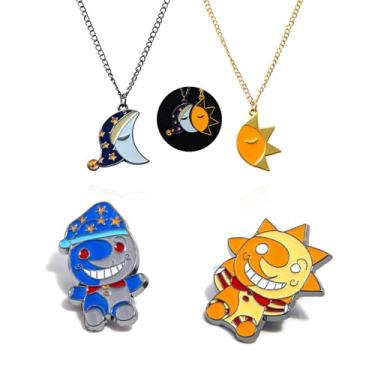 Imagem de SONGCHANGJEWELRY FNAF Colares de lua e sol - Pingente de fantasia de casal combinando de amizade de Halloween - Presentes perfeitos para mulheres e homens, conveniently situated, Zinco, Sem Pedra