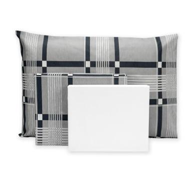 Imagem de Lençol Solteiro 3 Peças Com Elástico Estampado 180 Fios (Xadrez Branco)