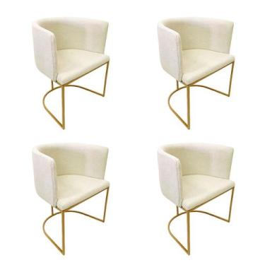 Imagem de Kit 4 Cadeiras Poltrona Decorativa Luxo Zoe Tecido Bouclé Base De Meta